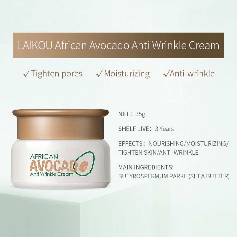 LAIKOU Avocado Cream Memudarkan Kerutan Krim Wajah Pelembab Anti Penuaan Melembutkan Kulit 35g