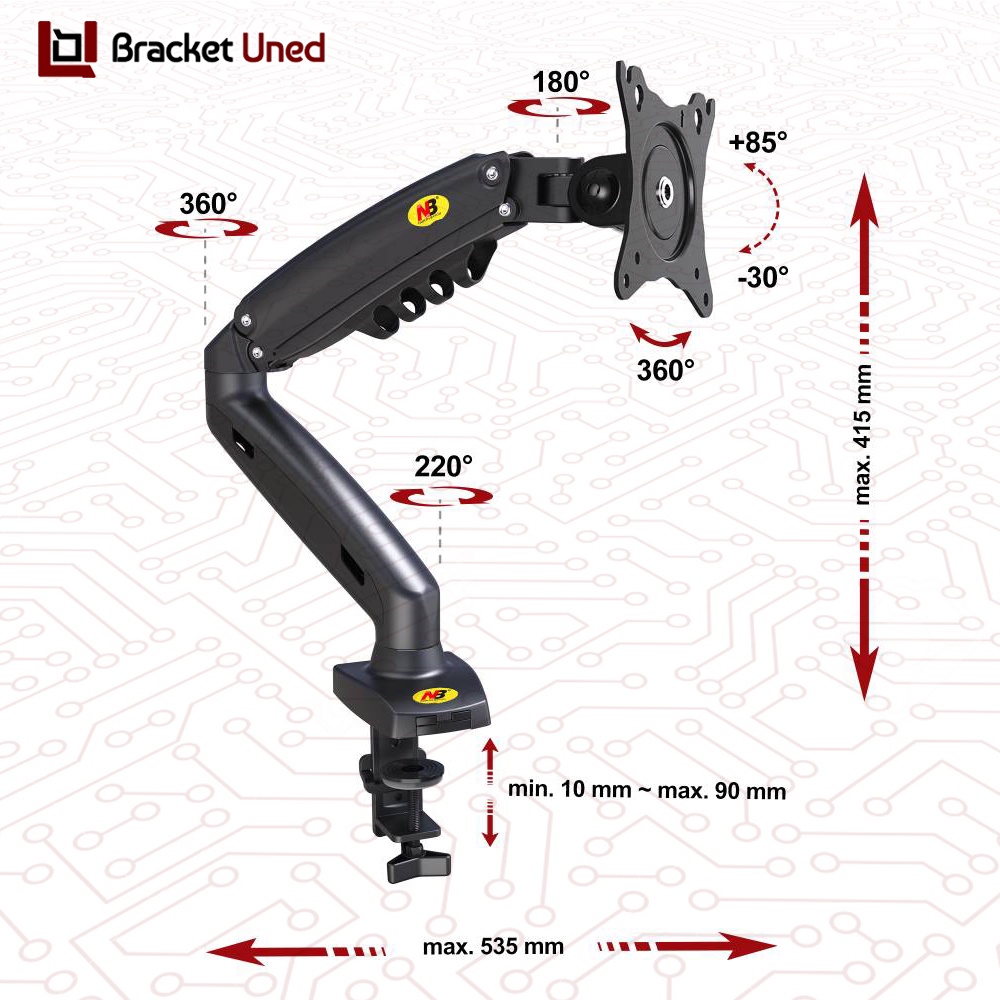 Bracket Braket Breket Monitor 17 - 30 inch Full Motion Gas Strut Flexi Mount Desktop Spring Arm Monitor