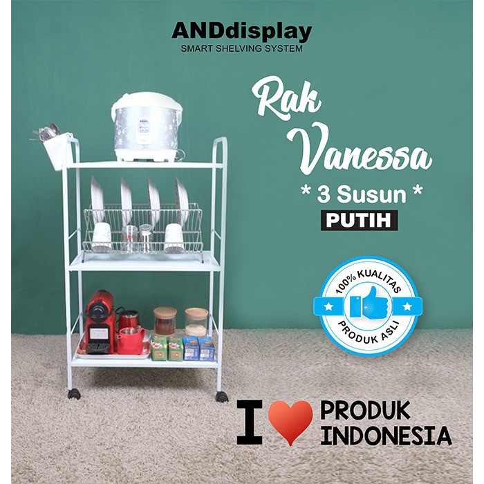 RAK DAPUR VANESSA 3SUSUN PTH RAK PENYIMPANAN SERBAGUNA ANDDISPLAY