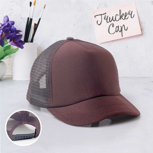 BEST PROMO Topi Trucker Distro Jaring Polos Warna Full Coklat - Full Coklat