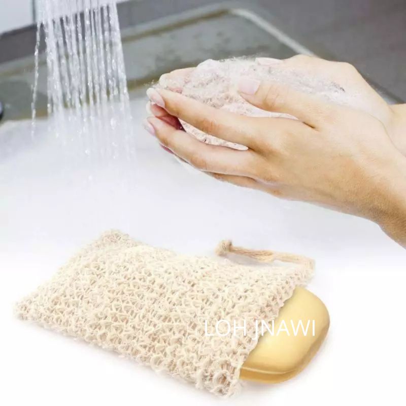 Sisal Soap Bag Soap Saver Kantung Sabun Rajut Foaming Net Natural Shower Puff Ramah Lingkungan