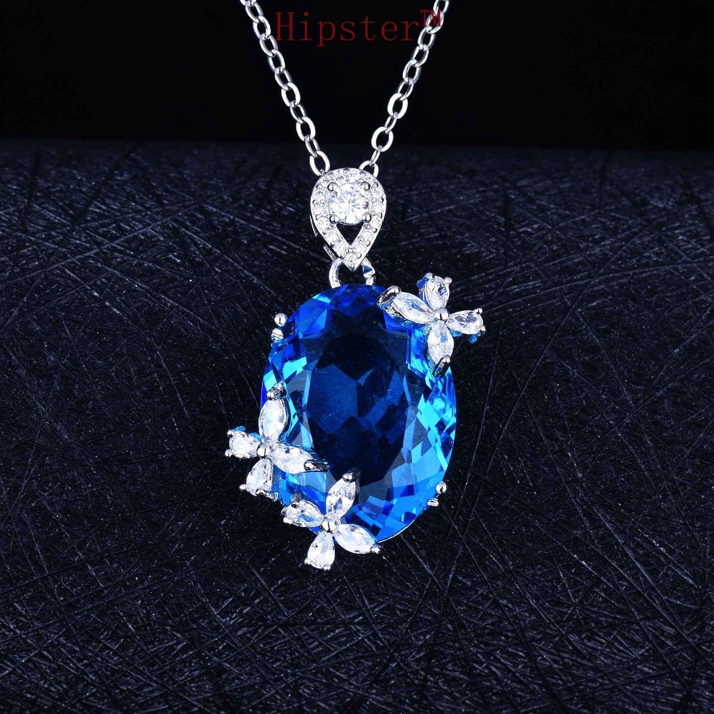 Gao Ding Jewelry Butterfly Opening Ring Aquamarine Necklace Pendant