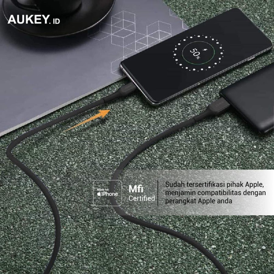 Aukey Cable CB-AKL2 Blue MFI USB A To Lightning Kevlar 2M - 500422