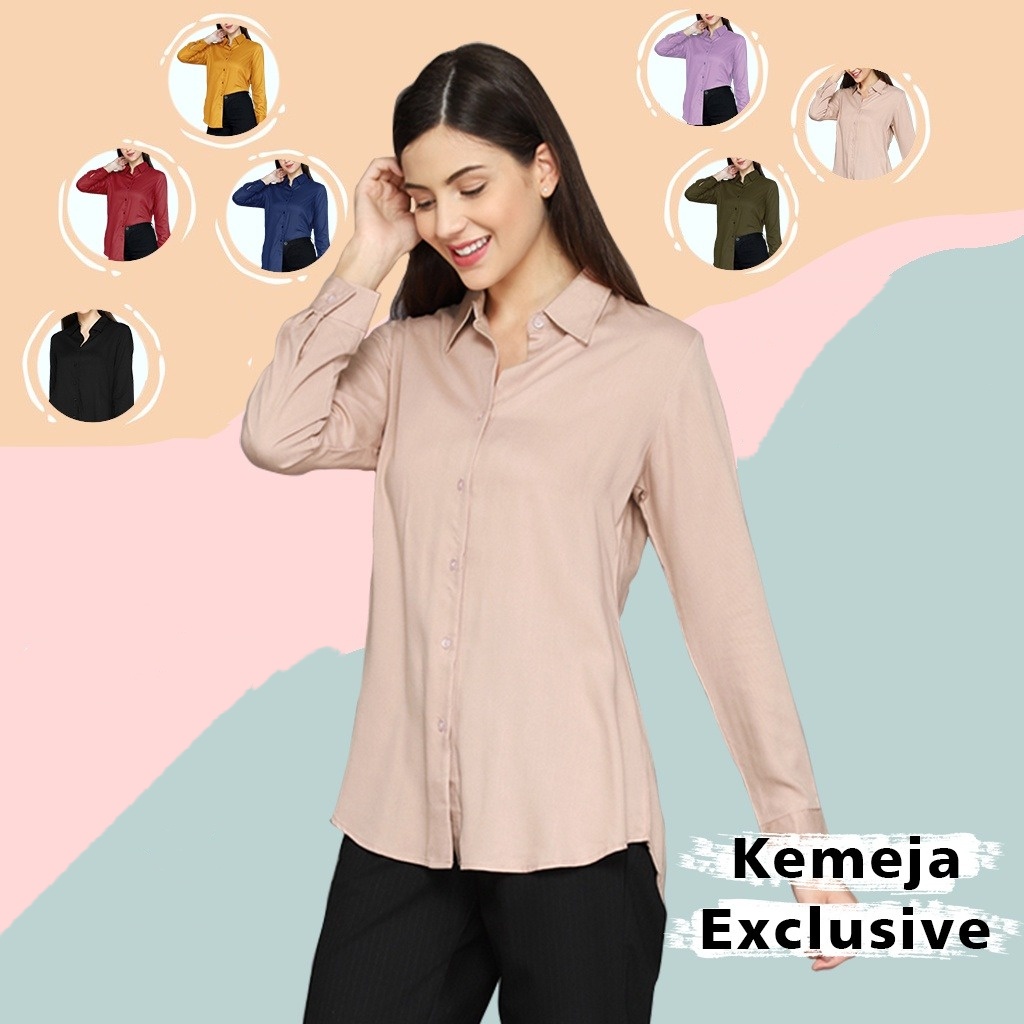 KEMEJA AUREL/KEMEJA BASIC Wanita Polos Basic Lengan Panjang (bahan katun)