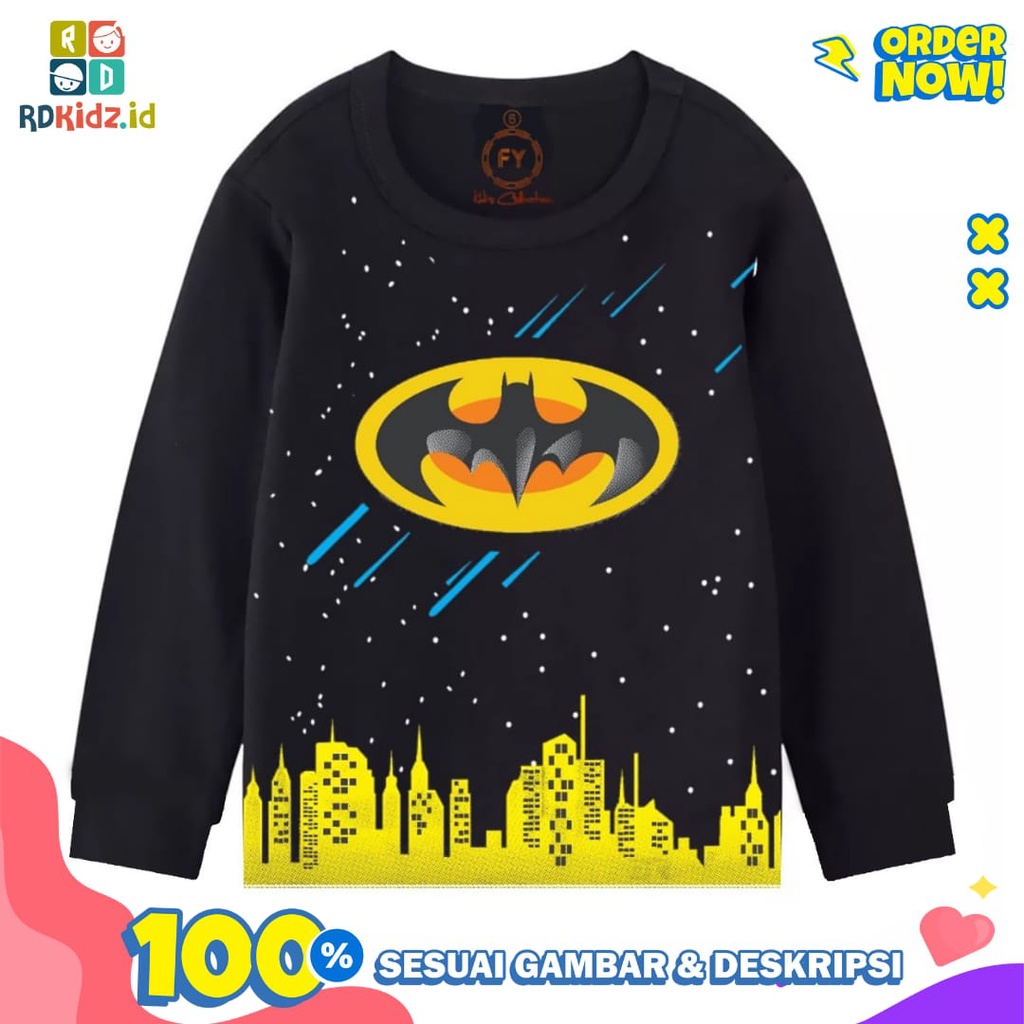 Rdkidzid Atasan Lengan Panjang Anak Laki-Laki / Kaos Panjang Anak Laki-Laki / Baju Panjang Anak Laki-Laki Motif Batman Black