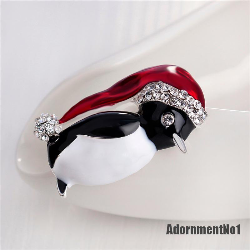 (Adornmentno1) 1pc Bros Pin Bentuk Penguin Aksen Berlian Imitasi Untuk Wanita / Pesta Natal