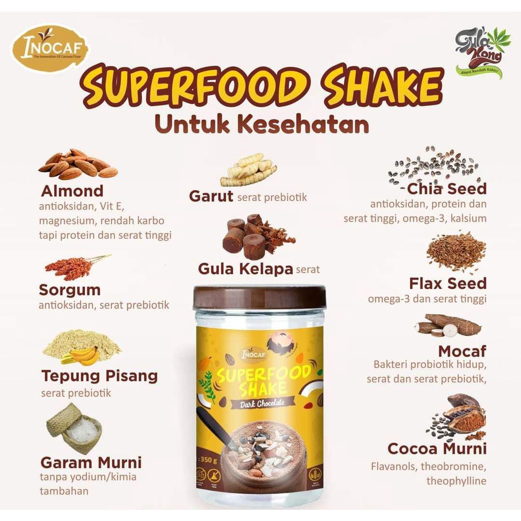 

Gulakong Inocaf Superfood Shake Dark Chocolate Minuman Coklat Bebas Gluten Minuman Sehat