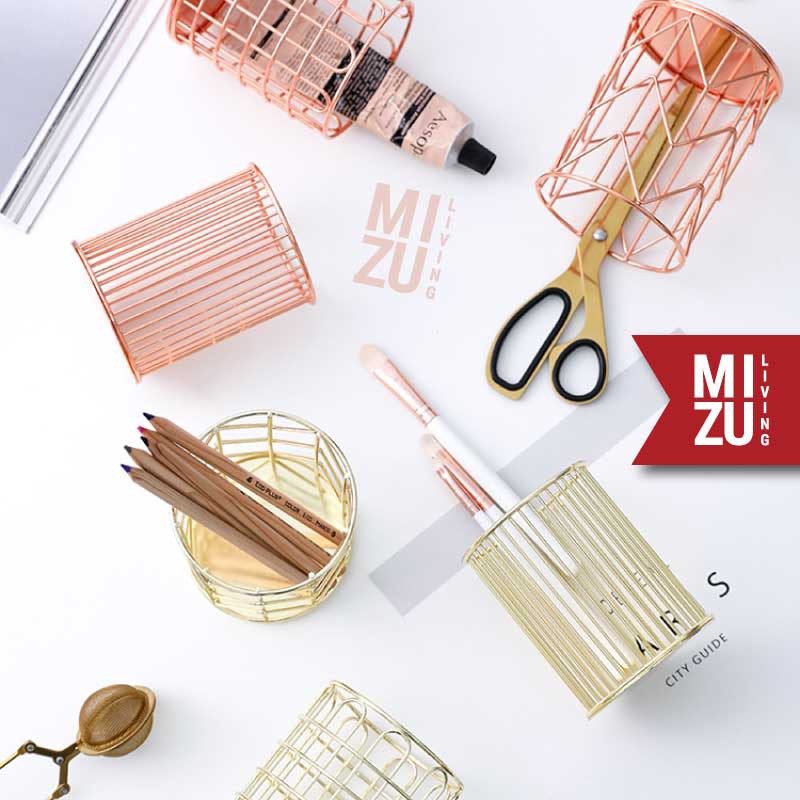 SUBLIMELY GOLDEN Wire Pen Holder Office Stationery Pencil Stand Tempat Alat Tulis ATK Serbaguna Emas