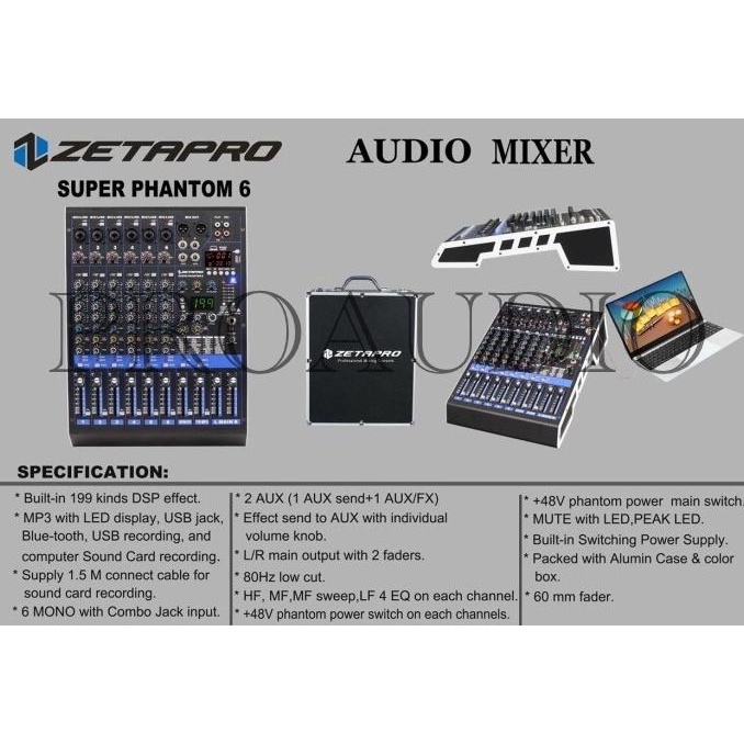 mixer audio zetapro 6 channel super phantom 6 USB BT FREE KOPER
