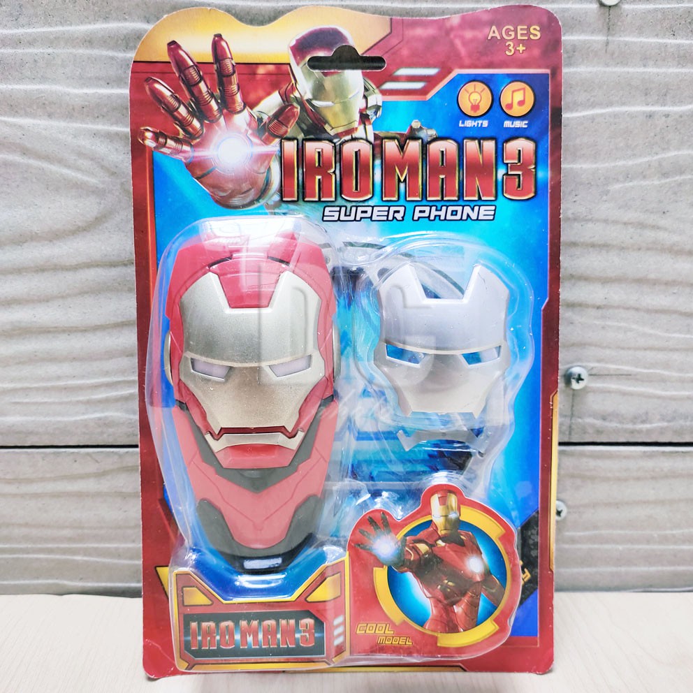 Iron Man 3 Super Phone  Mainan Telepon HP Superhero Lampu &amp; Musik Topeng Bisa Diganti