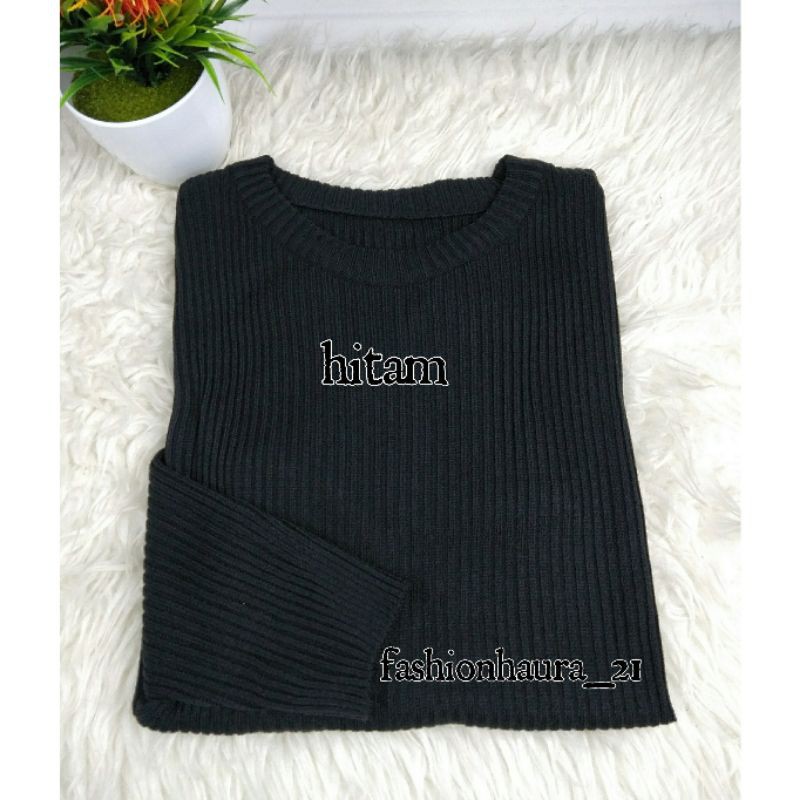 BEST SELLER BOXY ABG SWEATER RAJUT JUMBO WANITA OVERSIZE BAJU RAJUT POLOS HALUS ATASAN WANITA RAJUT PREMIUM-hitam