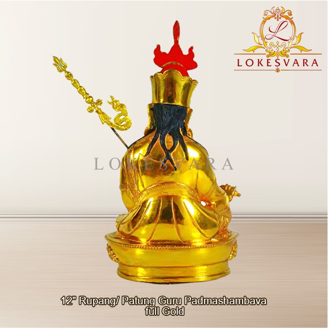 Patung Rupang Arca Logam Padmasambhava 12inch Full Gold