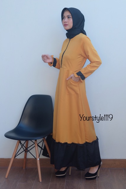 Gamis trendy LD 95cm fit to L sleting depan polos