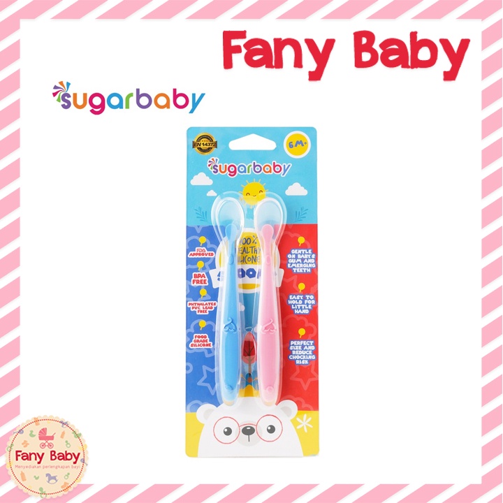 SUGAR BABY HEALTHY SILICONE SPOON 2PCS [ BLUE PINK ]