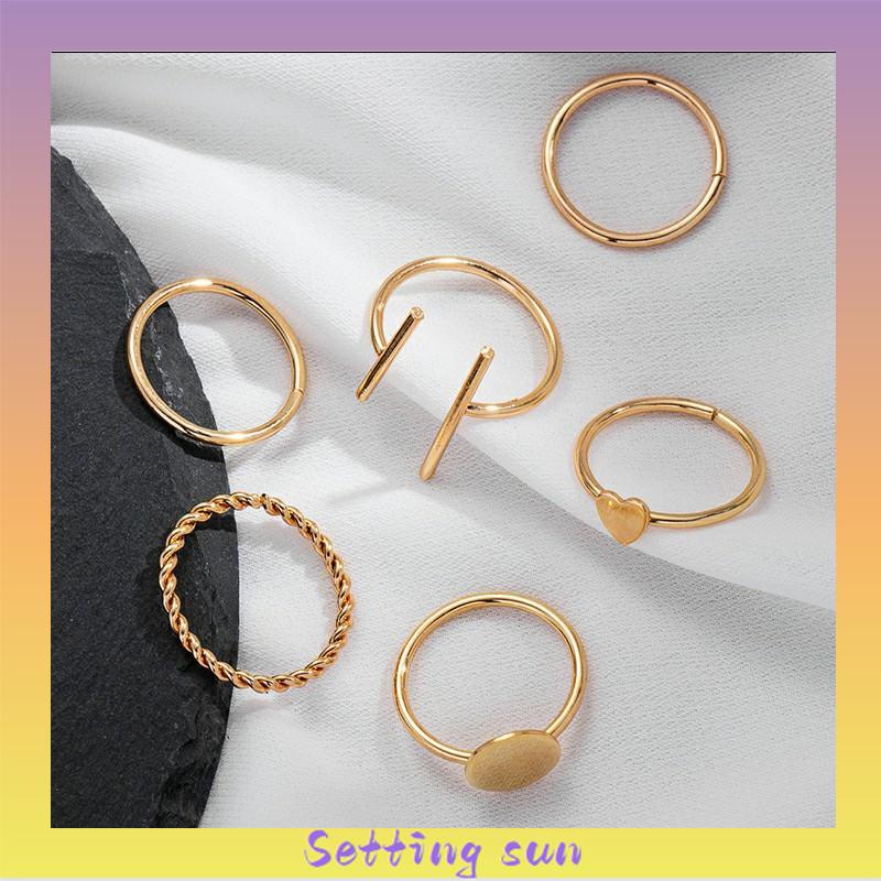 6pcs / Set Cincin Geometris Bahan Alloy Gaya Vintage TN