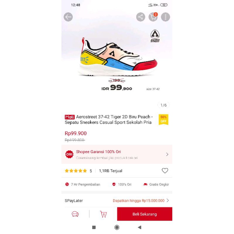 Aerostreet 37-42 Tiger 2D Biru Peach - Sepatu Sneakers Casual Sport Sekolah Pria