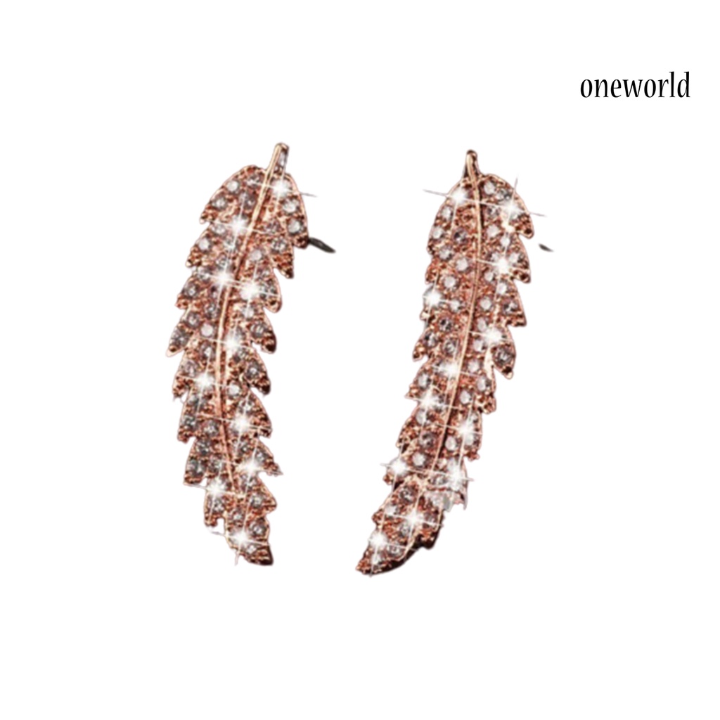 OW# Women Fashion Leaf Rhinestone Inlaid Ear Stud Earrings Romantic Jewelry Gift