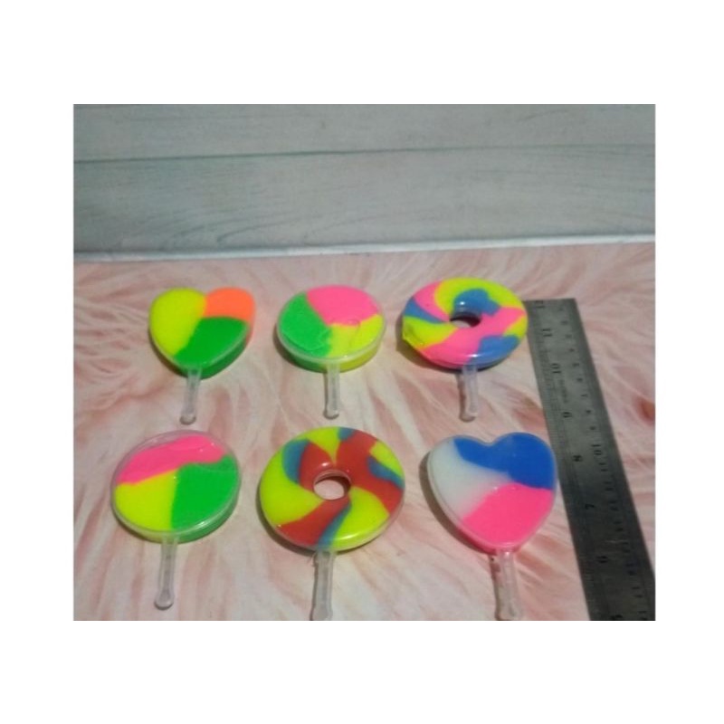 mainan slem pelangi /slem lolipop karakter isi 12 pcs