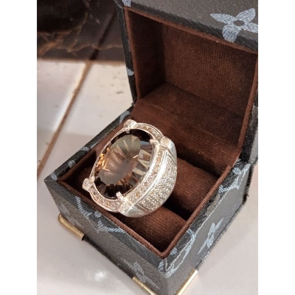 batu kecubung teh natural smokey ring perak 925