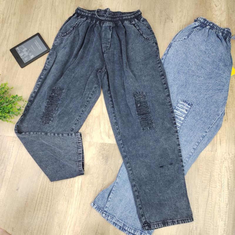 CELANA JEANS RIPPED 100KG JUMBO WANITA LEGGING - BAHAN JEANS / DENIM BISA COD