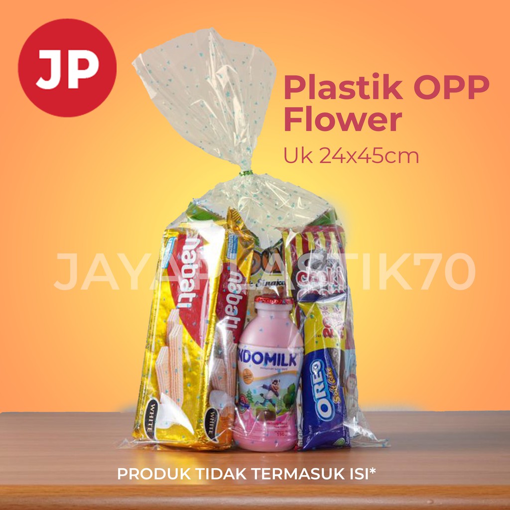 Plastik Ultah Flower Uk: 24x45cm UNTUK TOPLES 500 ML Plastik souvenir OPP pembungkus makanan + Pita kawat isi 12