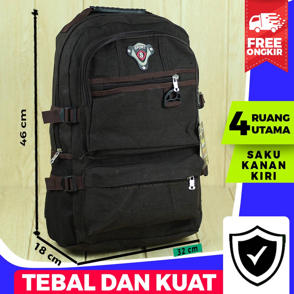 Jual Tas Ransel Backpack Kanvas Hiking Sekolah Kuliah Traveling Camping Murah Cowok Cewek