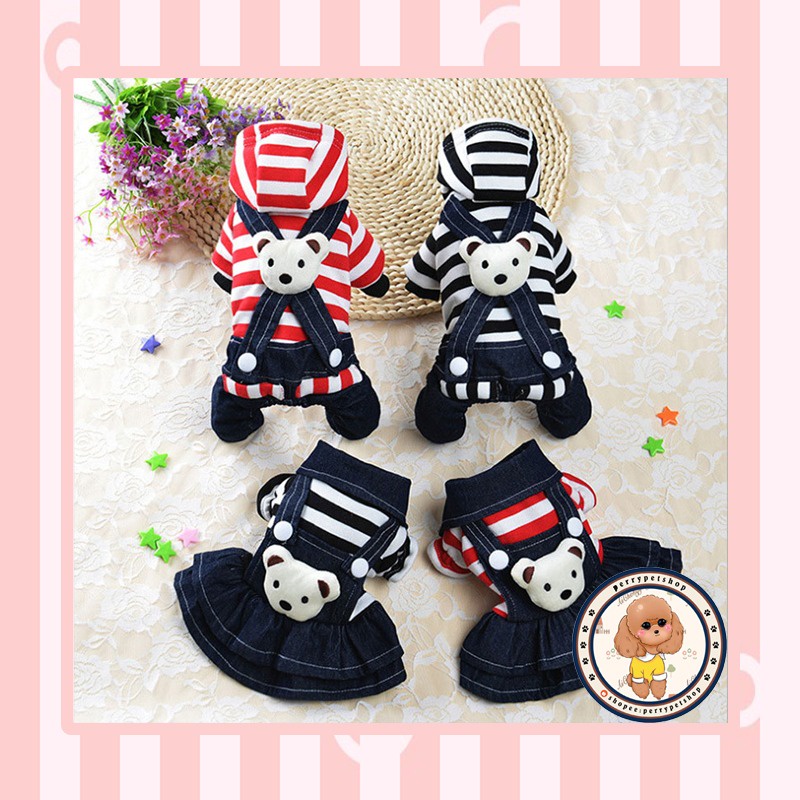 Pet Clothes Couple Motif Garis Keren Untuk Kucing Dan Anjing