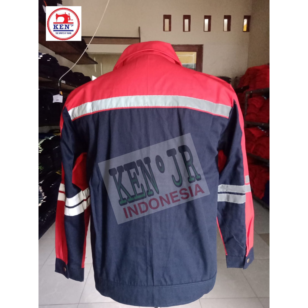 Bagus Uniform - Pakaian Kerja Seragam Proyek SemiJaket Warna Dongker Merah Full Dada