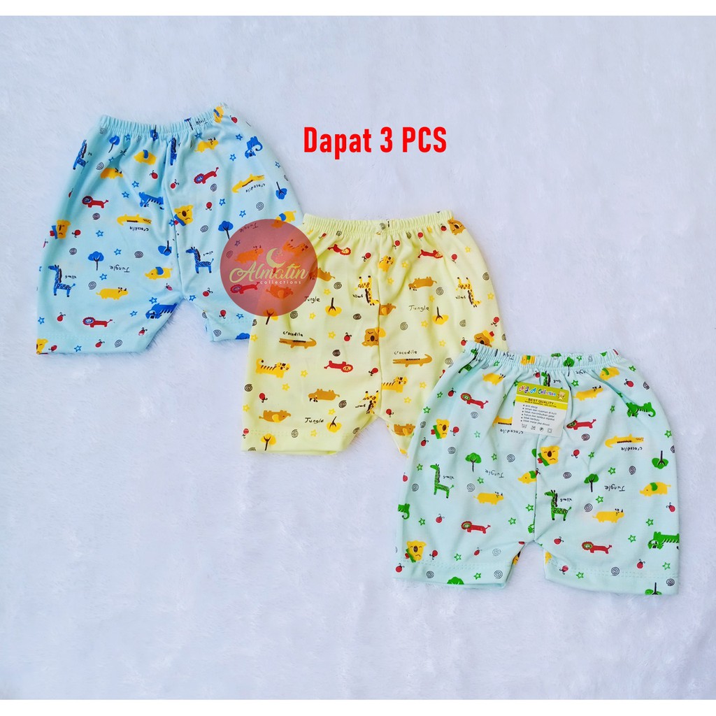 Celana Pendek Bayi Full Print / 3 Pcs Celana Pendek Anak