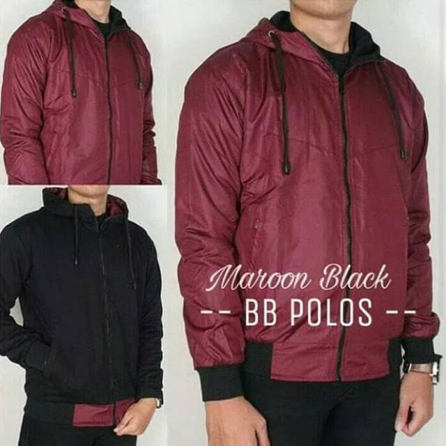 JAKET BOMBER HOODIE BOLAK BALIK PRIA POLOS