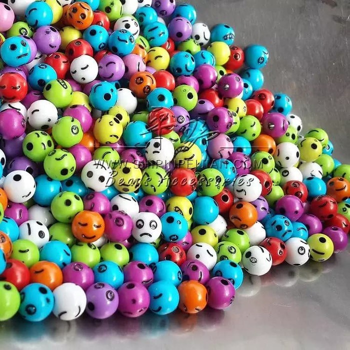 ISI 50PC MANIK MOTE AKRILIK BULAT SMILEY LUCU BAHAN KERAJINAN TANGAN CRAFT DIY