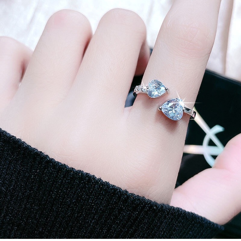 925 Silver Ring Women Korean Ring Crystal Adjustable Ring Wedding Rings Accessories Gift