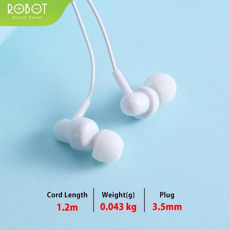 Headset Kabel ROBOT RE20 Wired Earphone Bass Smartphone Original - Garansi Resmi 1 Tahun