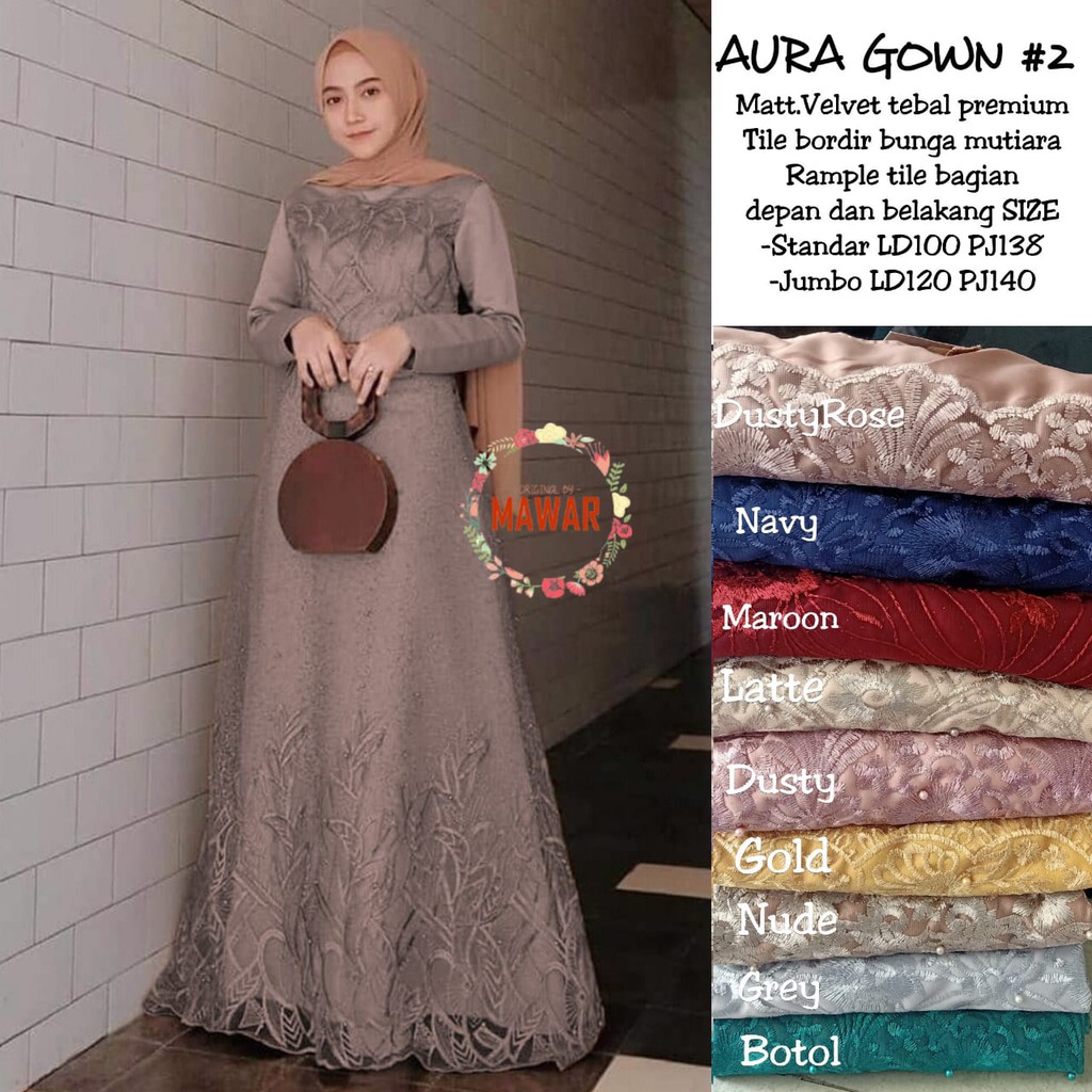 ( TERMURAH ) AURA GOWN GAMIS BROKAT PESTA JUMBO LD 120 XXL-XXXL asmara gown / DRESS BRUKAT / BRUKAT 
