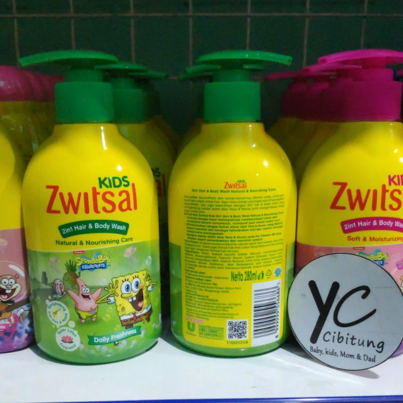 Zwitsal kids buble bath 2in1 Hair &amp; Body Wash Pump isi 280 Pink Soft Moisturizing Biru Clean Fresh Hijau Natural Nourishing Care