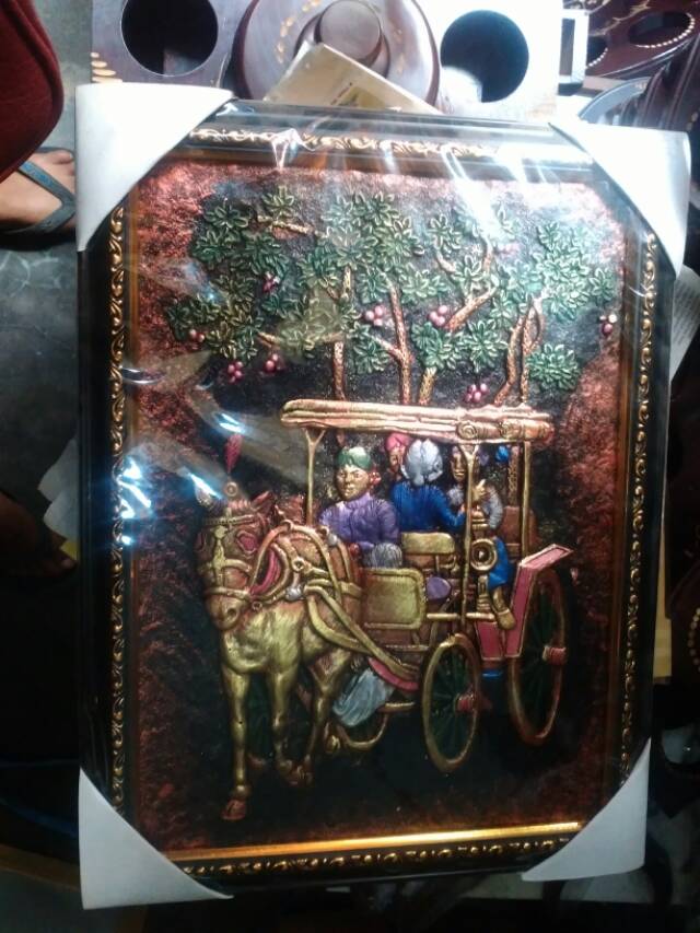 TERMURAH! TERLARIS! Lukisan Timbul 3D Relief Gambar Andong Kereta Kuda Jawa Souvenir Dekorasi Jogja