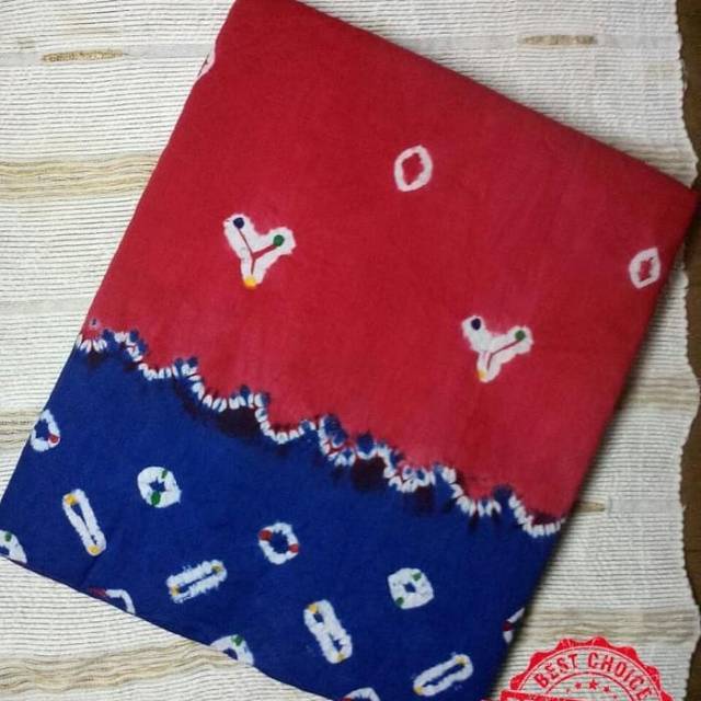Kain Batik Jumput Jumputan Solo Motif Cengkehan Tumpal Merah Biru Seragam Kemeja Kantor Sekolah