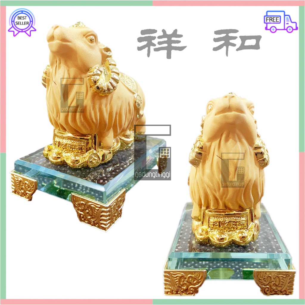 Patung Pajangan Kado Imlek Hoki Rejeki 12 Zodiak Shio Kambing Fengshui Lucky Uang Emas Gold Resin