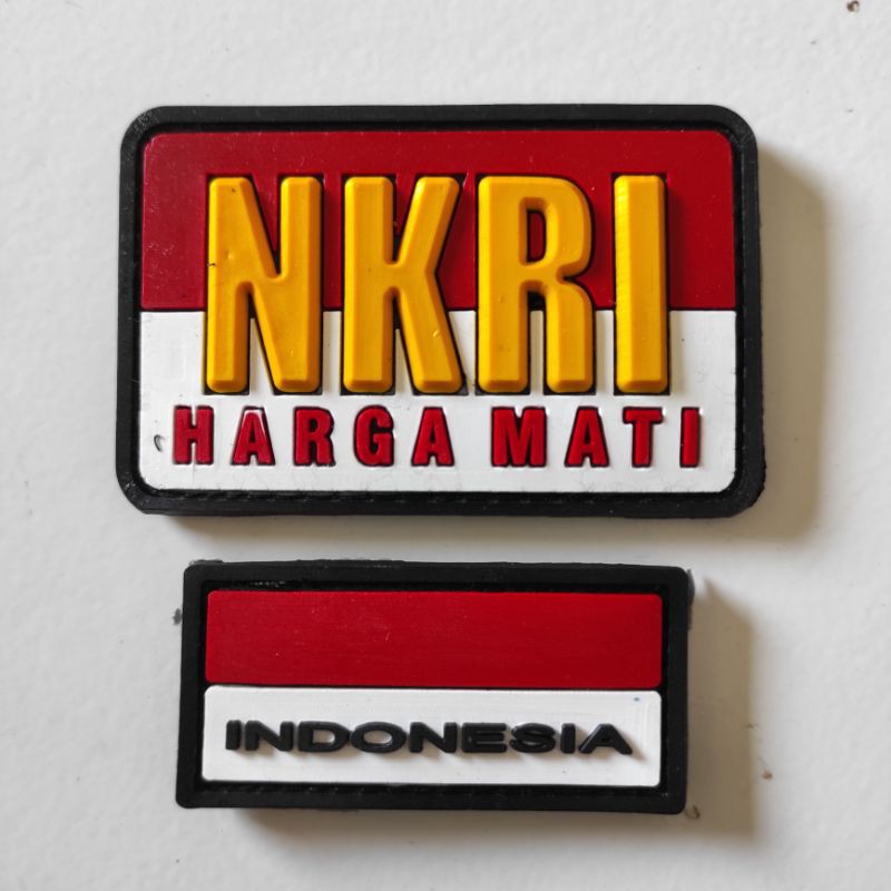 PATCH RUBBER SATU SET LOGO NKRI HARGA MATI DASAR MERAH PUTIH+BENDERA KECIL/TEMPELAN EMBLEM VELCRO