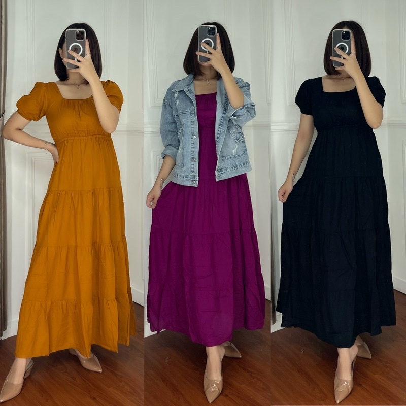 LONG DRESS REMPEL DRESS PANJANG BAJU KERUT GAMIS REMPEL RAYON PREMIUM BAHAN TEBAL INNER HIJAB RAYON