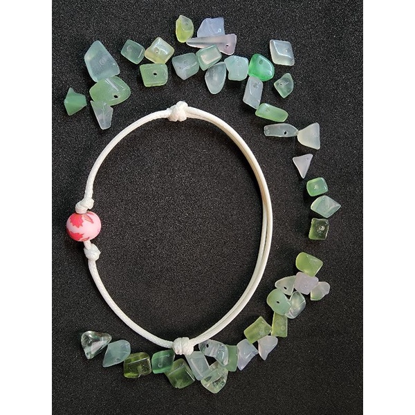 Gelang unisex tali korea putih motif bola karet