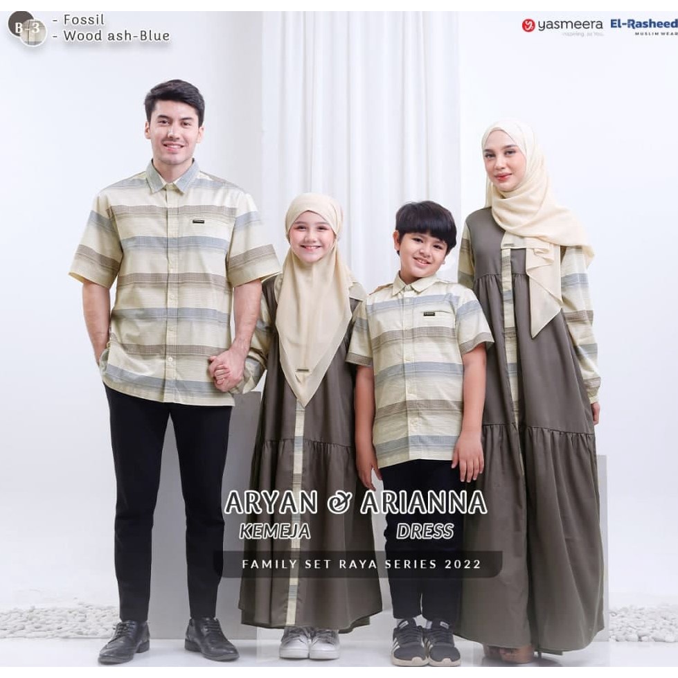 SARIMBIT YASMEERA 2022 B03 ORIGINAL ARIANNA DRESS GAMIS ANAK FOSSIL ARYAN KOKO DEWASA KOKO ANAK WOOD