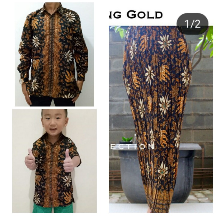 SB Collection Couple Family Ulvani Rok Plisket Maxi Jumbo Dan Kemeja Batik Anak Ayah