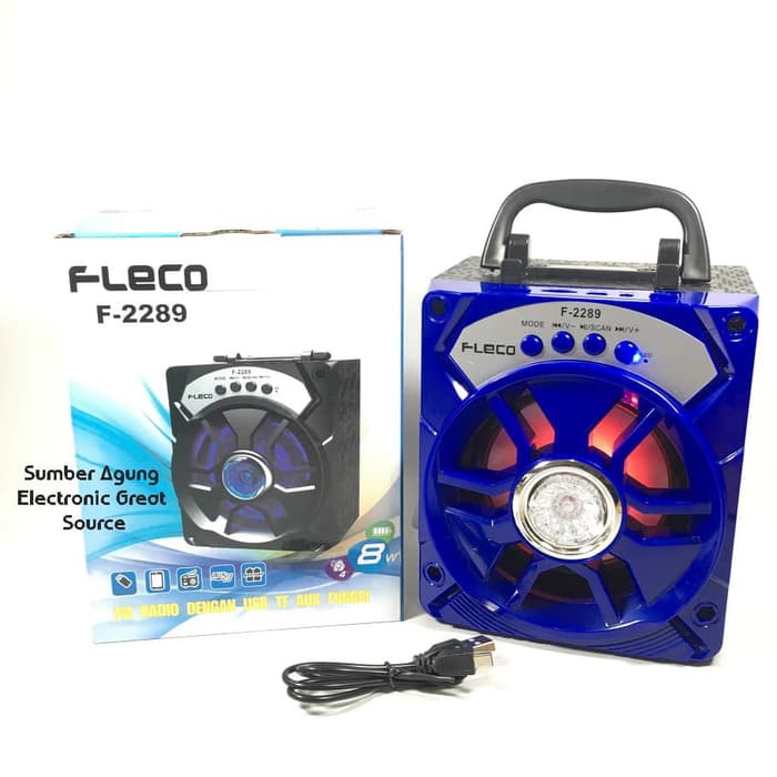 Fleco F2289 Speaker Pemutar Musik USB Memori 4inch Kotak Kayu AC DC