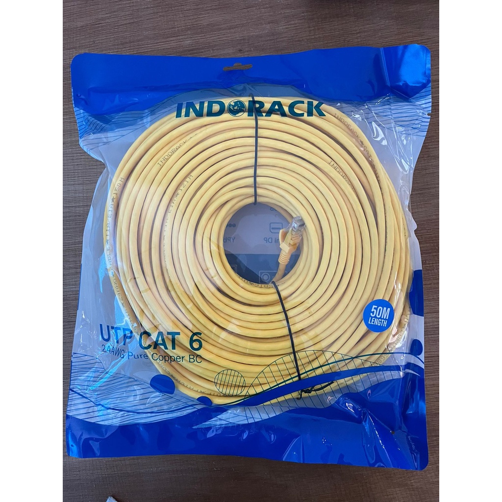 Patch Cord CAT6, 24AWG, 50 Meter Blue / White / Yellow - INDORACK 50 Meter