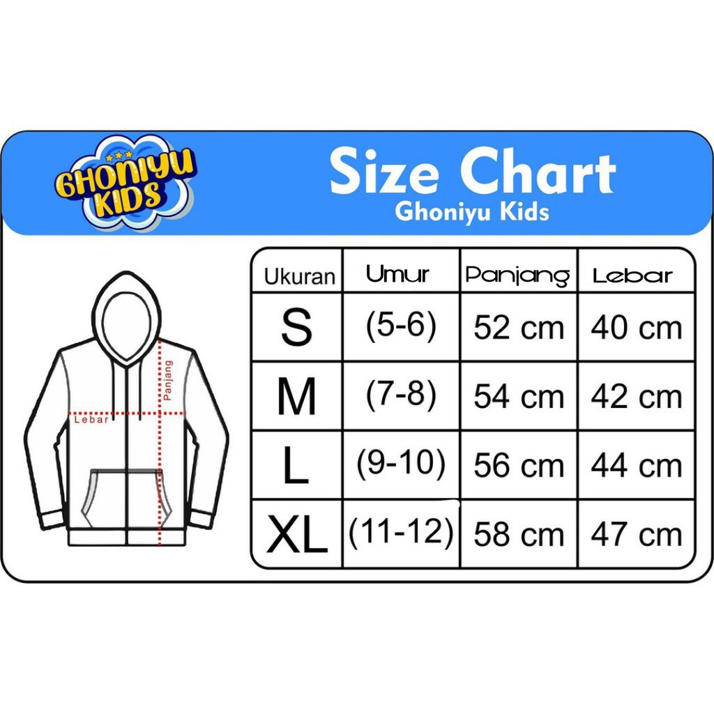 Jaket Sweater Anak Ghoniyu Kids Logo Bordir Zipper Hoodie Anak Laki-laki Perempuan