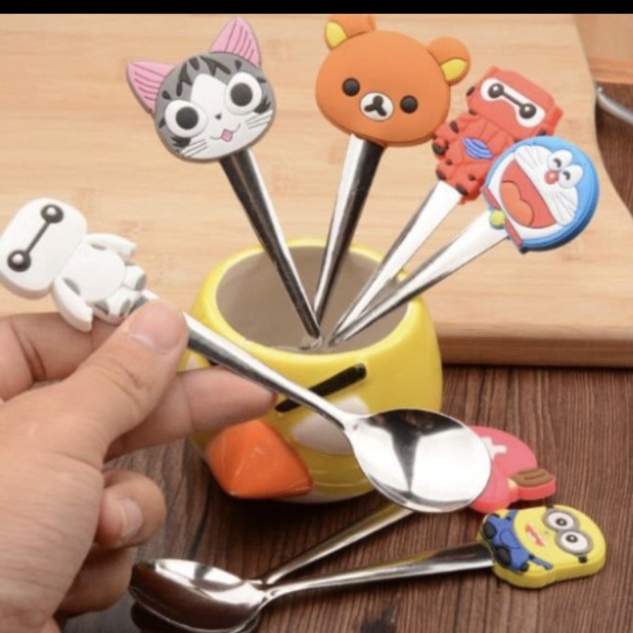 SENDOK TEH MOTIF KARTUN LUCU // SENDOK STAINLESS MOTIF ACAK - BD