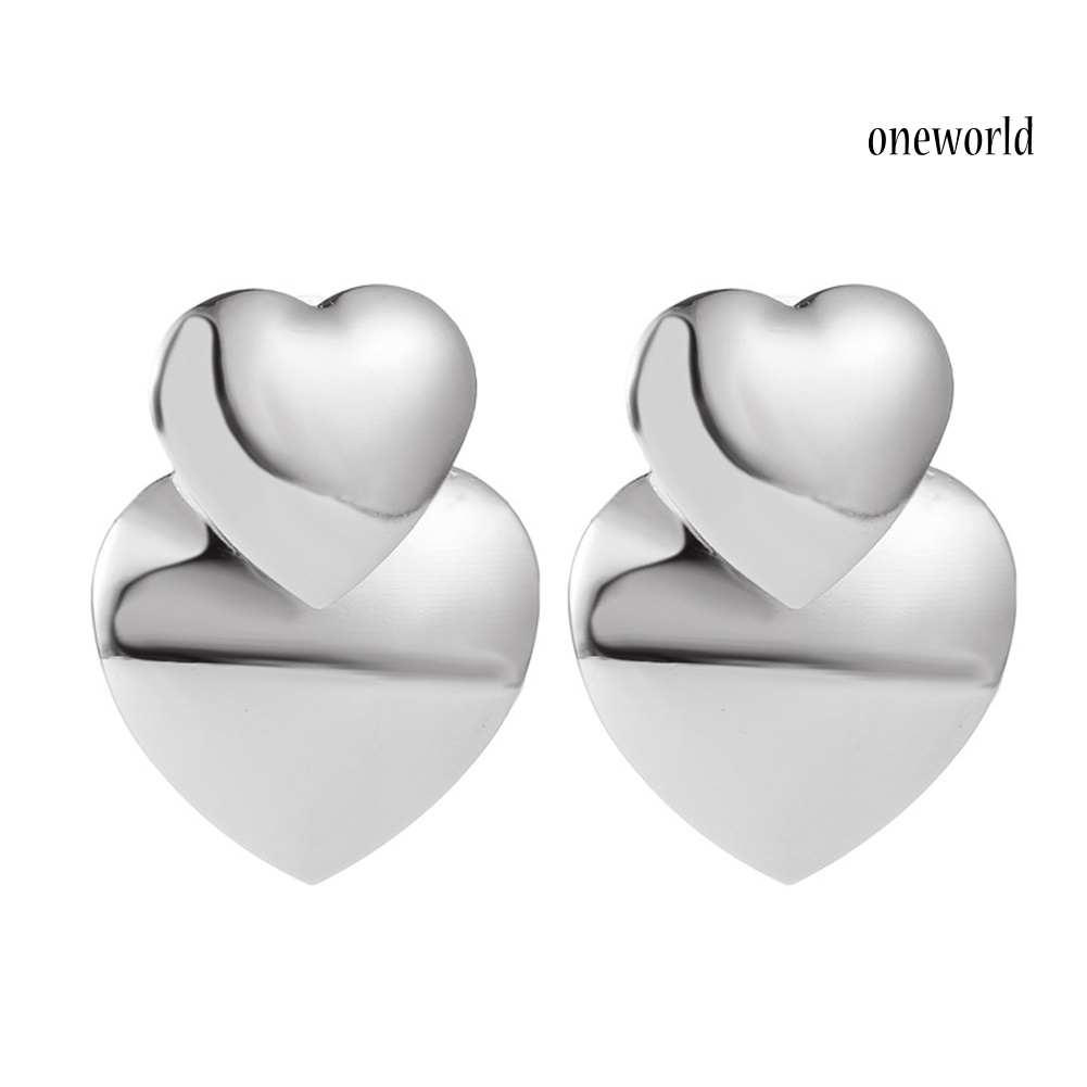 OW# Fashion Women Double Heart Dangle Drop Ear Stud Earrings Party Jewelry Gift