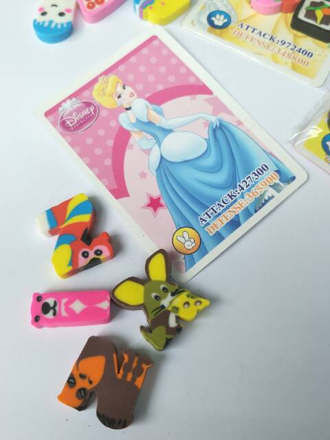 Penghapus Kue/ Huruf Mini Lucu isi 4pcs+Kartu Princess Hologram lucu Murah Suvenir Goodiebag Ultah