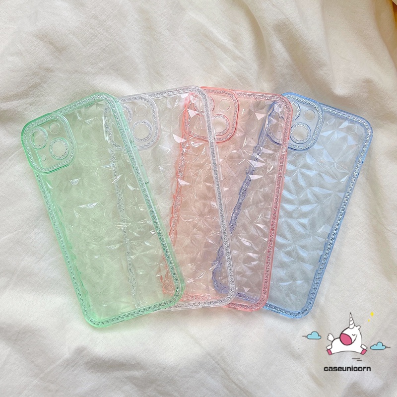 Soft Case TPU Transparan Motif Berlian 3D Cover IPhone 14 13 12 11 Pro Max 14 Pro 13Pro 12Pro 11Pro Max